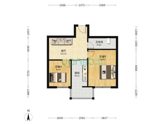 丁香湖畔新城 2室1厅1卫 65平方