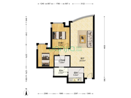 金美花园 2室1厅1卫 73平方