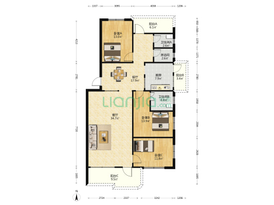 广场东路五街 3室2厅3卫 134平方