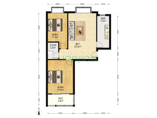 学府蓝山苑 2室1厅1卫 89平方