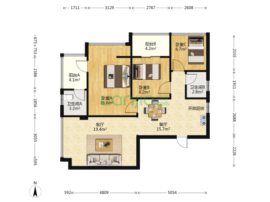碧海新城 3室2厅2卫 89平方