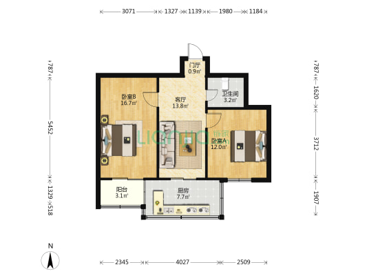 汽车维修行业管理处 2室1厅1卫 68平方