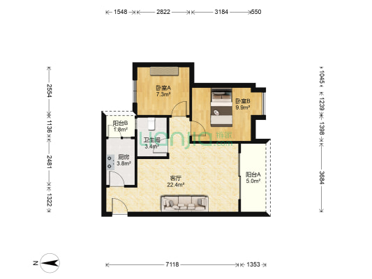 新城雅舍 2室1厅1卫 67平方