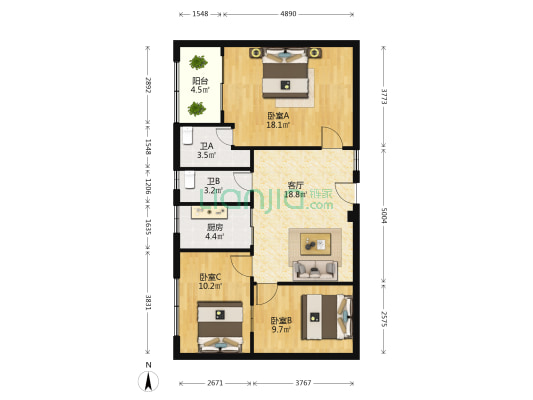 濮院大道1号 3室1厅2卫 86平方