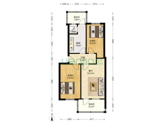校场街糖茶站宿舍 2室1厅1卫 78平方