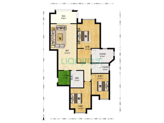旭辉朗悦郡 3室1厅2卫 128平方