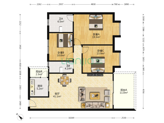 博雅居 3室1厅2卫 143平方