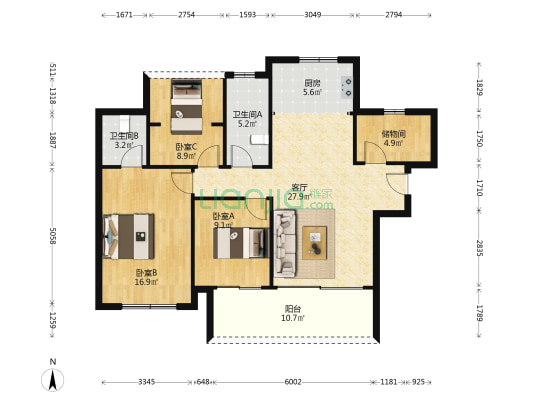 筑成•时代春晓 3室1厅2卫 119平方