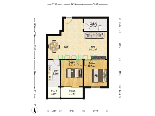 地矿家园 2室1厅1卫 85平方