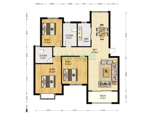 顺城锦湖湾 3室1厅2卫 115平方