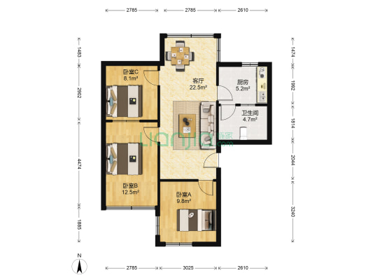 流花华侨新村 3室1厅1卫 69平方