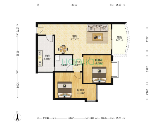 桃花园小区 2室1厅1卫 83平方