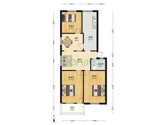 东大路82号 3室2厅1卫 99平方