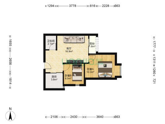 天邻山水北区 2室1厅1卫 55平方
