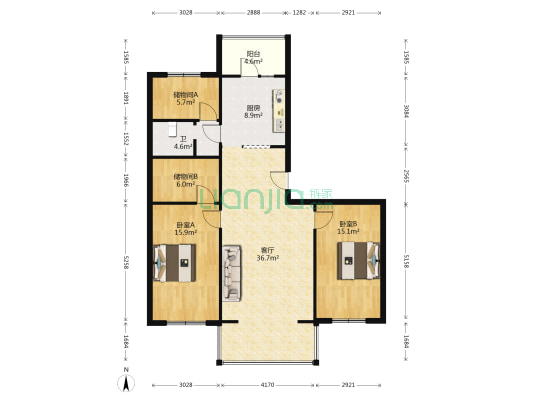 和谐家园(南岗区) 2室1厅1卫 131平方
