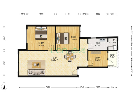 龙庆小区 3室1厅1卫 93平方