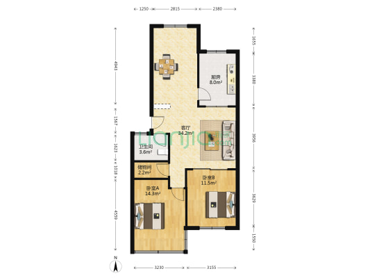 高职家属楼 2室1厅1卫 95平方