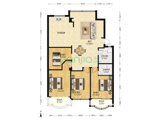 富城小区 4室1厅2卫 140平方