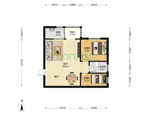 德康园 2室1厅1卫 62平方