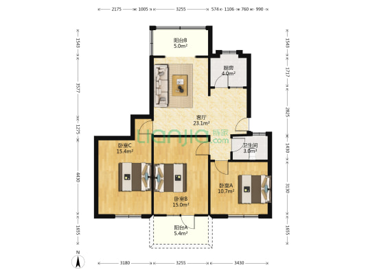 莲花新区北二巷4号 3室1厅1卫 93平方