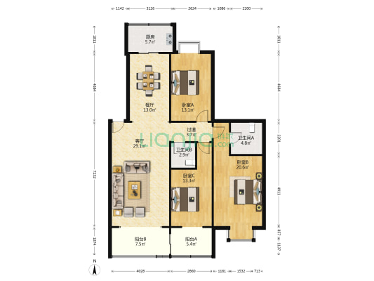 院部小区 3室2厅2卫 130平方