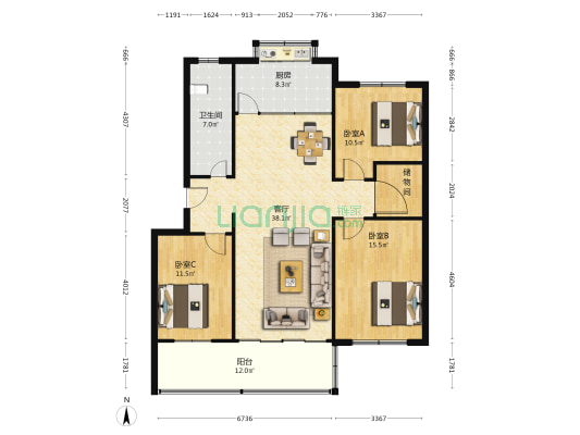 蚁蜂家属院 3室1厅1卫 129平方