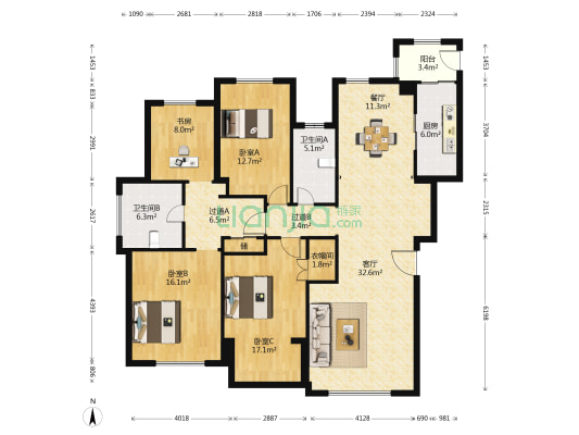锦港府 4室2厅2卫 177平方