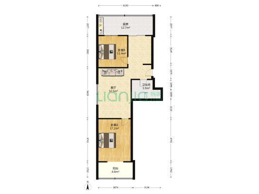 三公司宿舍 2室1厅1卫 98平方