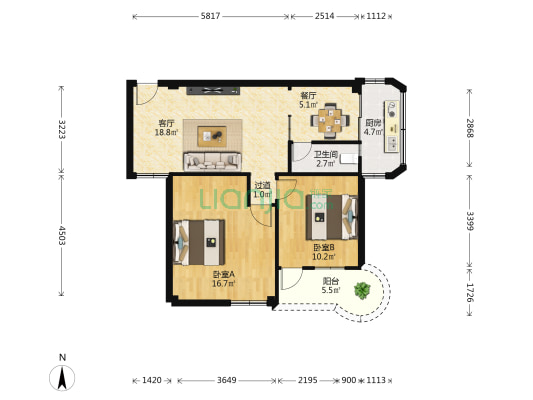 荔新楼 2室2厅1卫 78平方