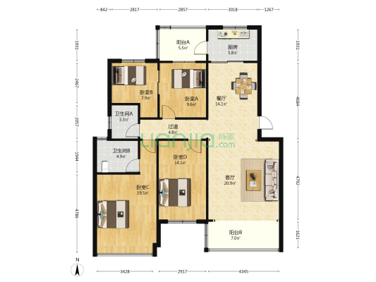 新欣家园 4室2厅2卫 133平方