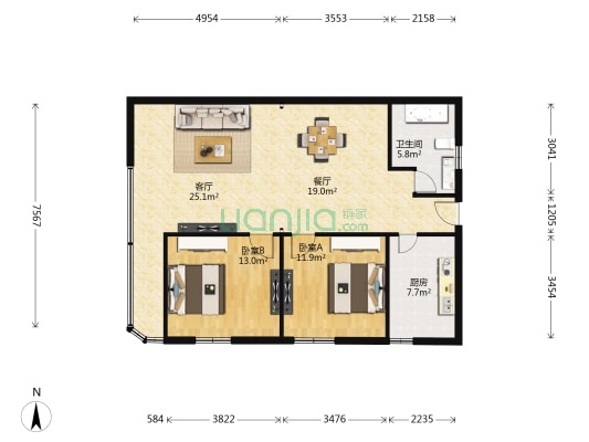 南山小区 2室2厅1卫 106平方