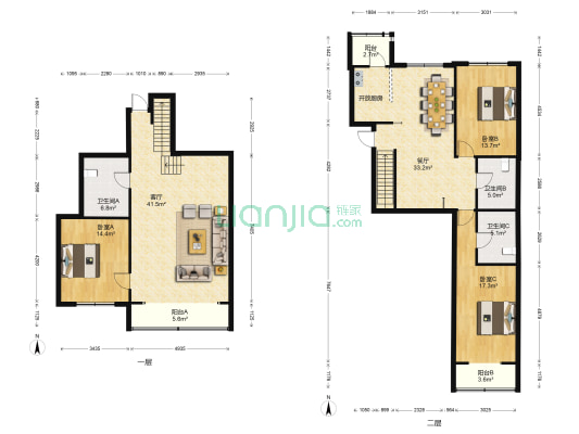 和平园 3室2厅3卫 209平方