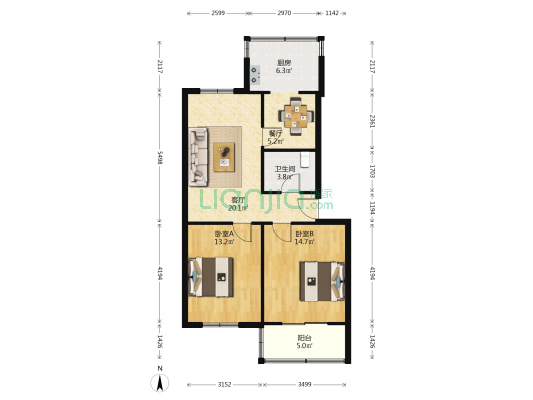 同乐苑 2室2厅1卫 83平方