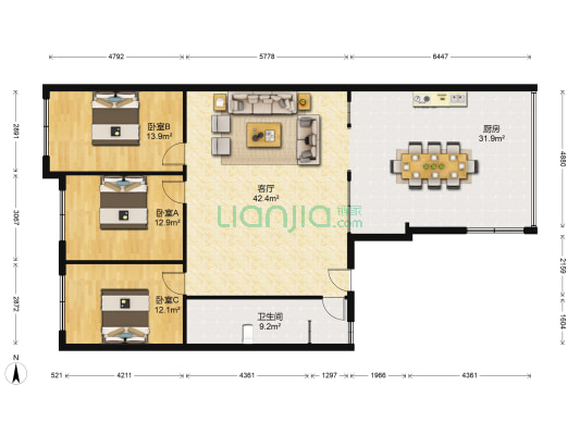 圆梦家属楼 3室1厅1卫 139平方