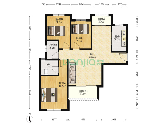 金银岛 3室1厅2卫 112平方