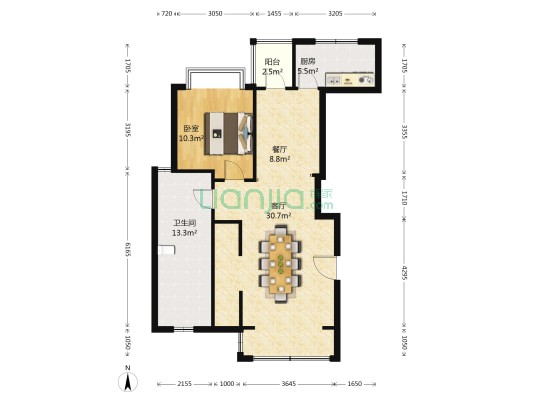 国际花都雏菊苑 1室2厅1卫 91平方