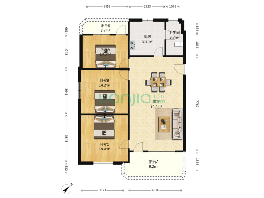 长安西街 3室1厅1卫 96平方