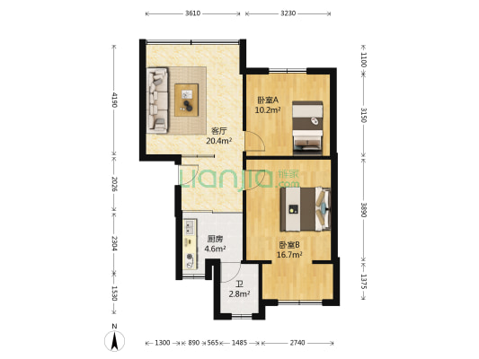净化总厂 2室1厅1卫 63平方