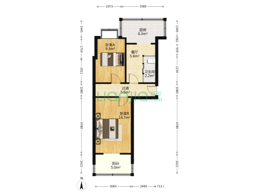 德润街 2室1厅1卫 56平方