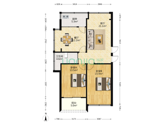 西洋新村 2室2厅1卫 90平方
