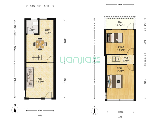 横街北路 2室2厅1卫 66平方