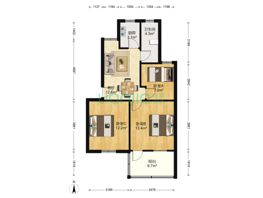 大龙港新村 3室1厅1卫 69平方