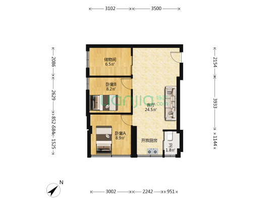 华港新村 2室1厅1卫 57平方