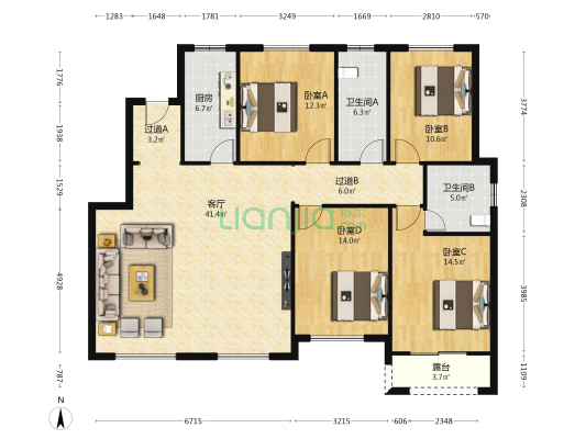 智慧金融城B区 4室1厅2卫 164平方