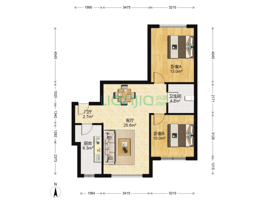 宗裕城C区 2室1厅1卫 92平方