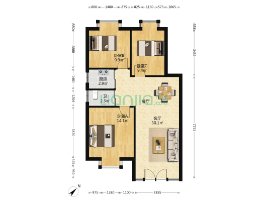 幸福东路 3室1厅1卫 77平方