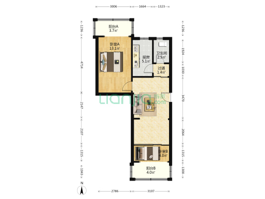 茶花巷1号 2室1厅1卫 61平方