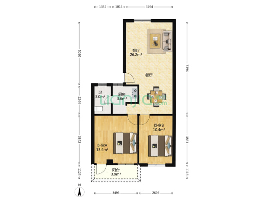水荫横路 2室1厅1卫 74平方