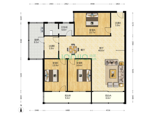 二道街2号 3室1厅1卫 144平方