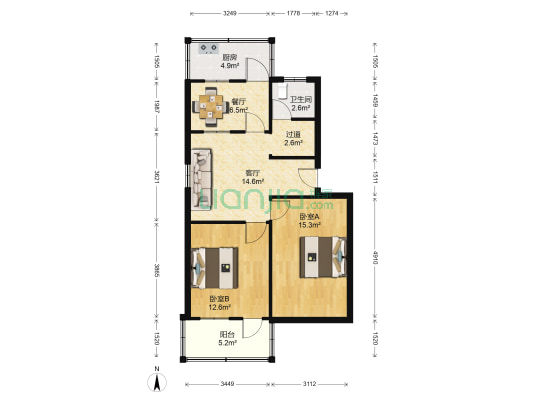 淮阴水建宿舍区 2室2厅1卫 74平方